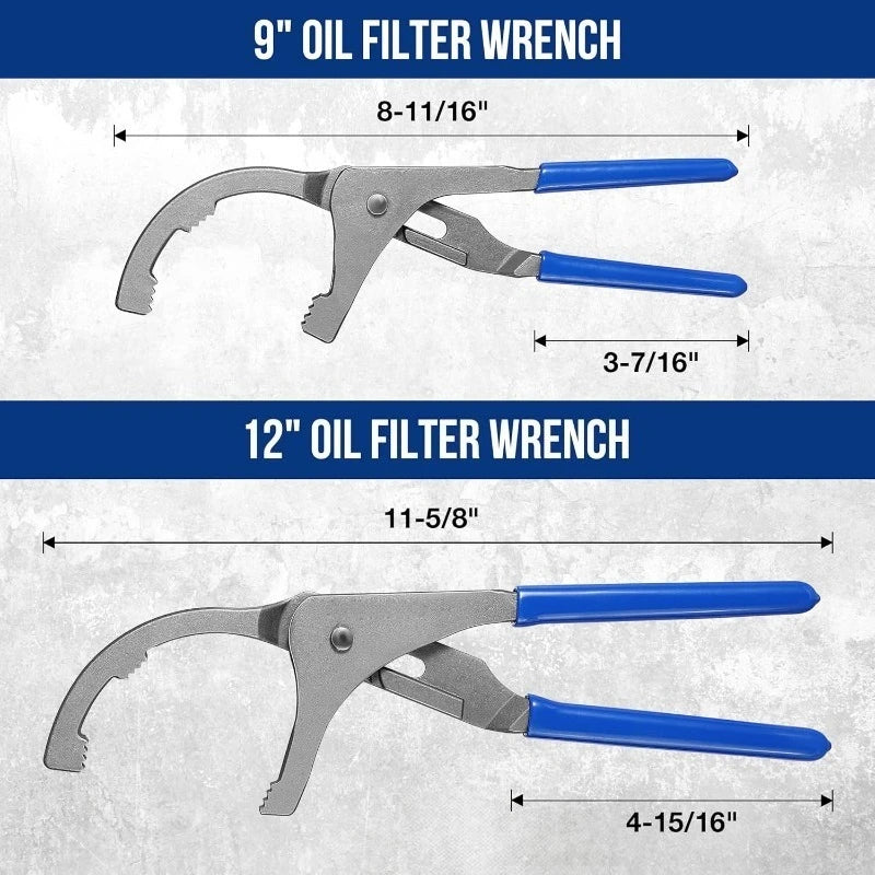 Oil Filter Removal Pliers Tools Professional 9" & 12" Adjustable Oil Filter Wrench Set Ideal for Engine Filters Cars and Trucks Oasis Select