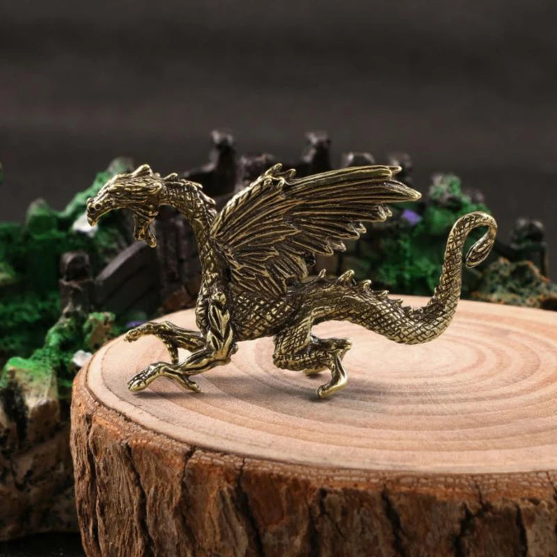 Brass Pterosaur Dragon Small Statue Desktop Ornament Chinese Mythical Beast Figurines Retro Home Feng Shui Decoration Oasis Select