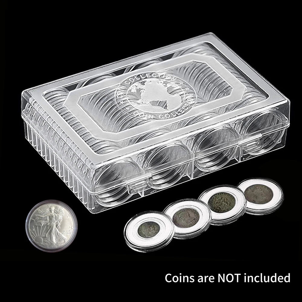 41mm Transparent 60 Coin Holder Round Coin Capsule Storage Container for Collectibles Medals Collection Organizer Supplies Oasis Select American Map