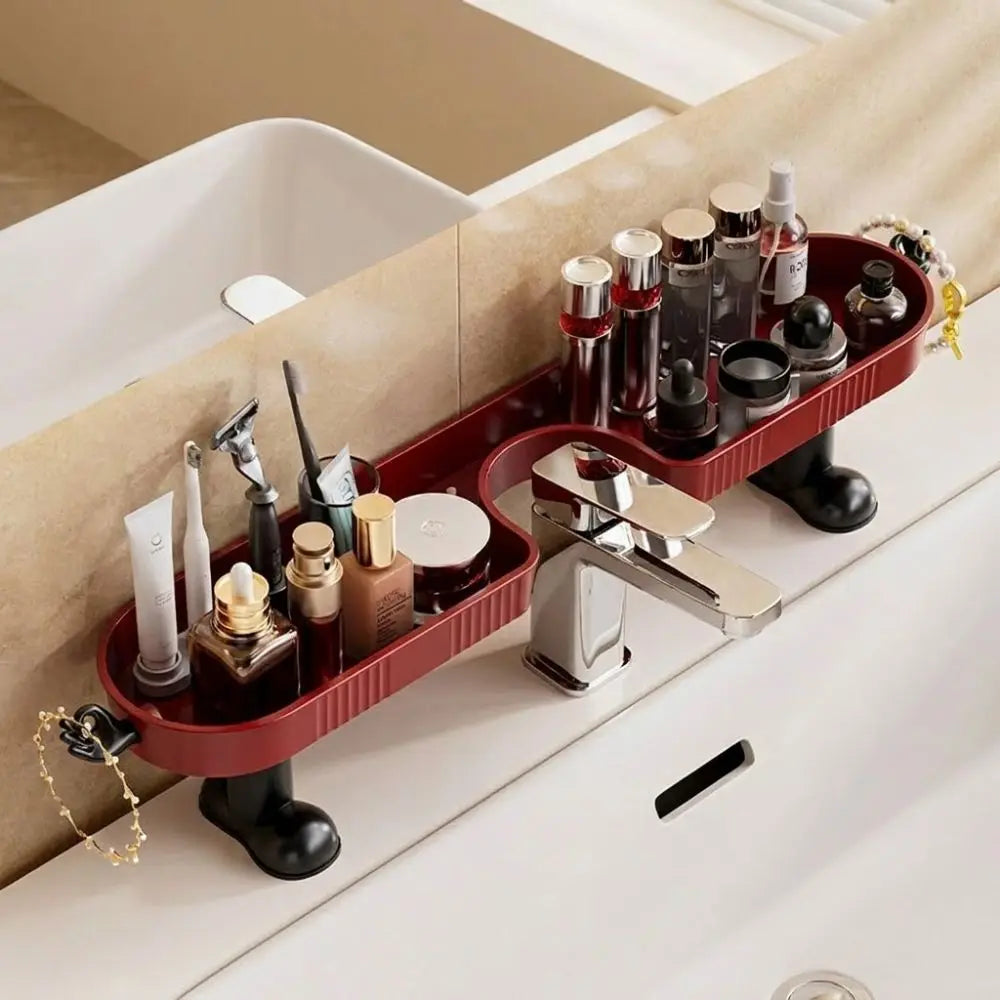 No-Drill Bathroom Sink Storage Rack with Hook & Drain Organizer