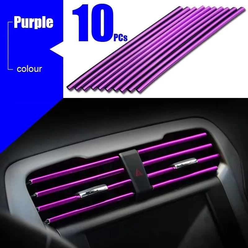 10/20pcs Car Air Conditioner Decoration Strip For Vent Outlet Moulding Trim Strips Car Styling Car Door Edge Corner Decoration Oasis Select 10pcs Purple