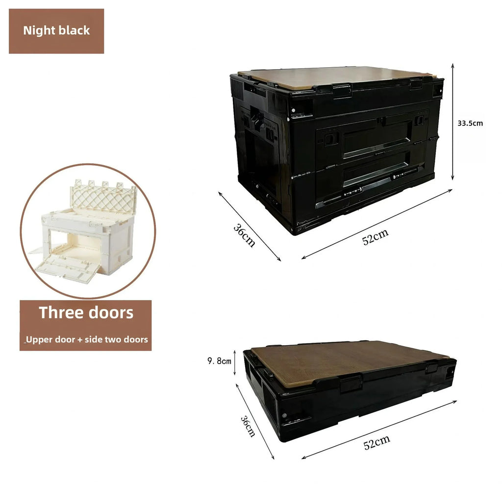 Outdoor camping storage box Folding box Camping finishing box Car trunk Storage box Wooden cover Picnic storage box Oasis Select Black-3 opens door