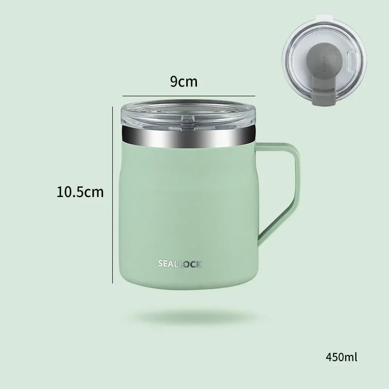 450ML Water Cup Stainless Steel Insulated Lid Drinkware Double Layer Home Office Couple Tumbler Heat-resistant Coffee Mug Oasis Select Green-450ML 450ml