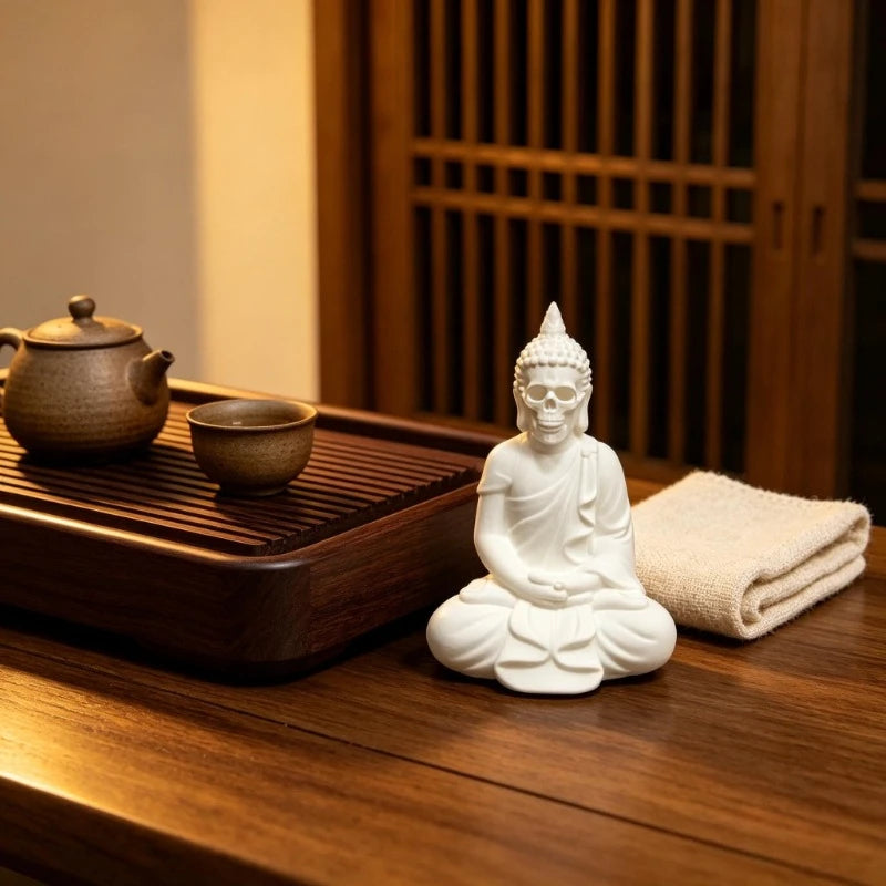 Buddha Skull Figurines Meditation Zen Gothic Style Statue Mystical Skeleton Buddha Ornaments for Home Tea Room Altar Decor Gifts Oasis Select