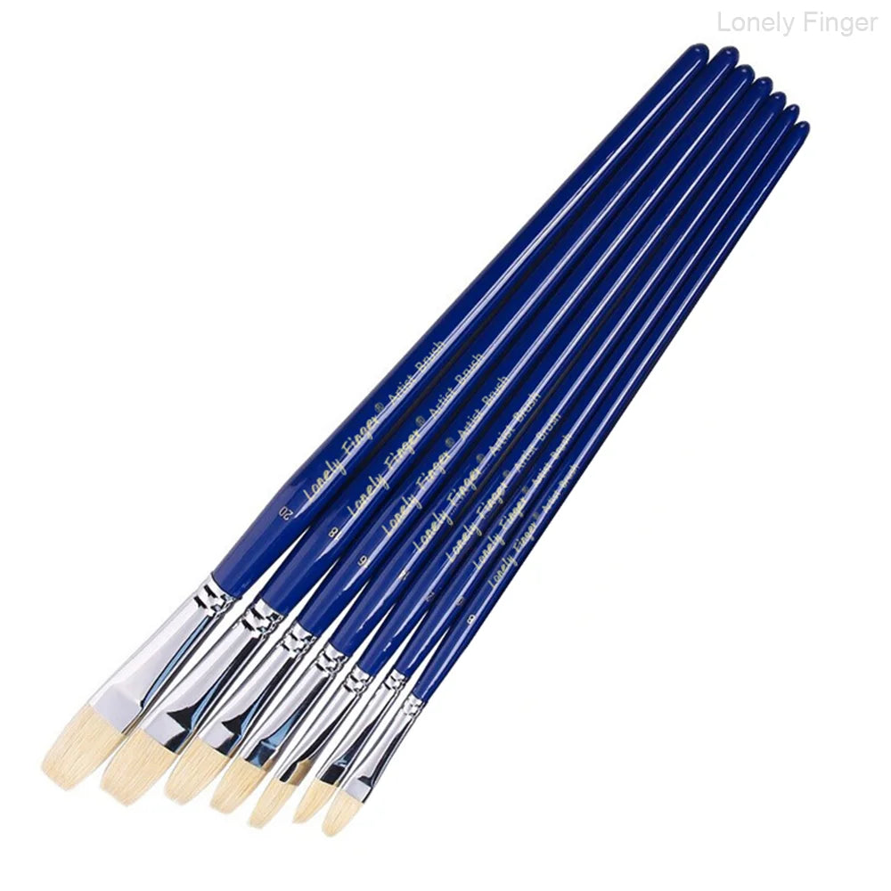 Professional Hog Bristle Flat Oil Paint Brushes Set, 7pcs Wooden Handle Hog Bristle Acrylic Paint Brush, Great for Oil and Acryl Oasis Select