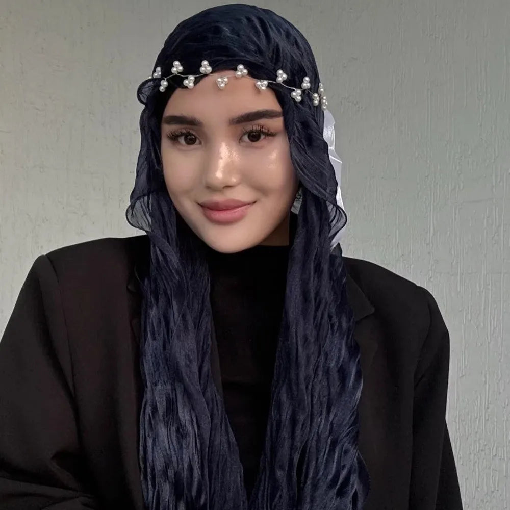 High Qulaity Solid Color Silk Scarf Shining Ruffled Edge Sunscreen shawl Soft Long Chiffon Hijab Veil Outdoor Oasis Select 10