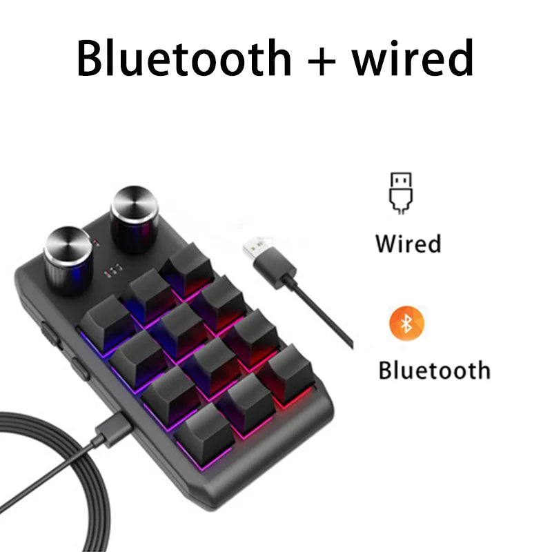 12-Key Macro Mechanical Keyboard Bluetooth 2.4G 3-Mode Macropad Mechanical Macropad Oasis Select Black Wired BT