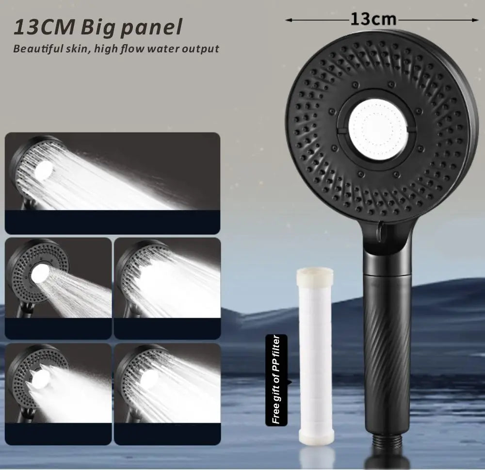 New High Pressure 13CM Shower Head Black 5 Modes Water Saving Filter Spray Nozzle Massage Rainfall Shower Bathroom Accessories Oasis Select