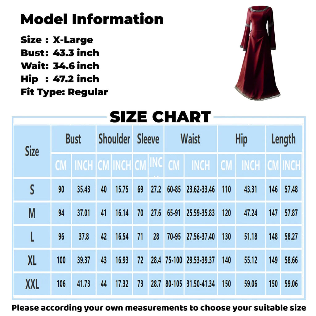 Women's Medieval Renaissance Trumpet Sleeve Lace Maxi Gown Renaissance Costume Dress Oasis Select
