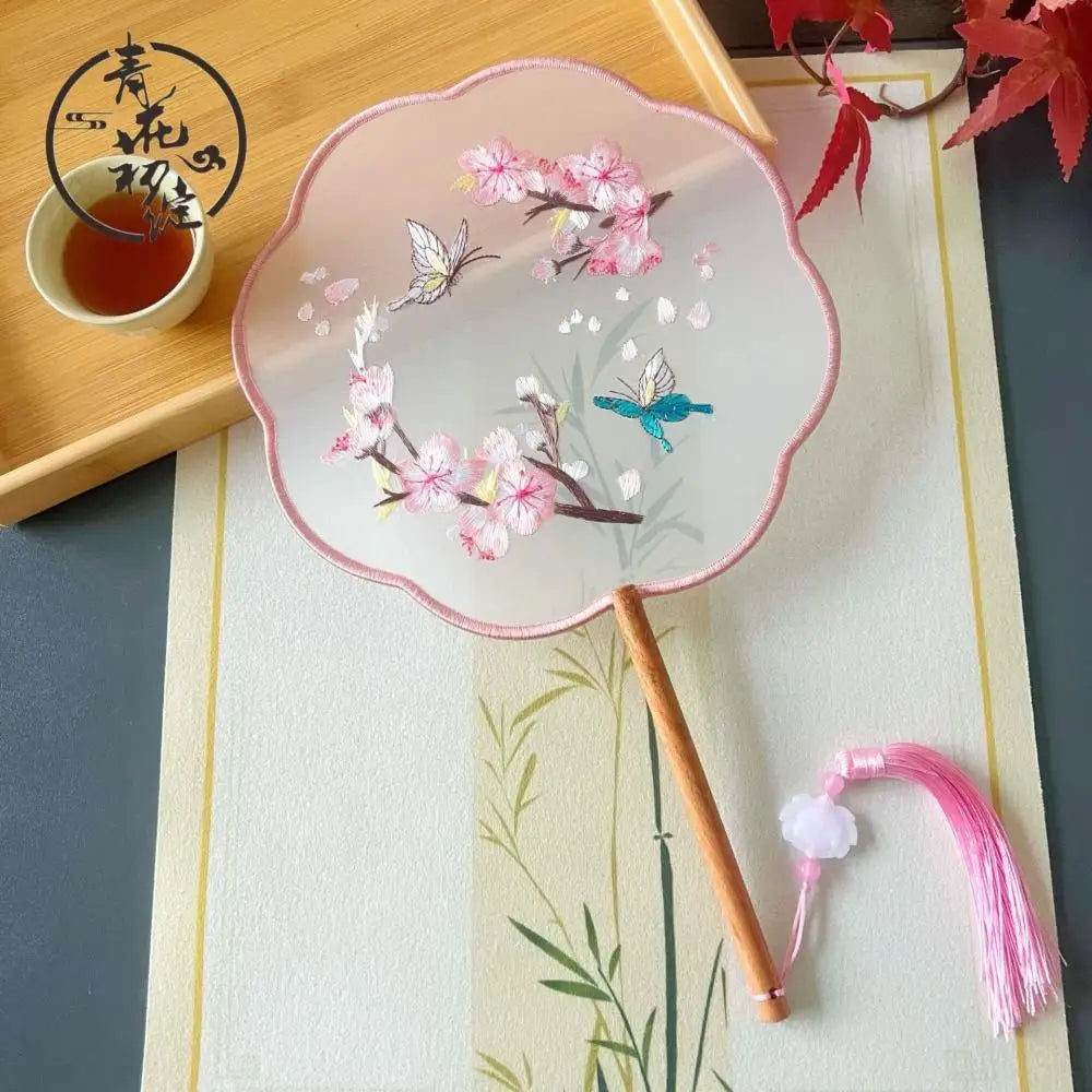 Chinese Style Silk Round Fan Double-sided Floral Embroidery Hand Fans with Tassel Summer Dance Fan For Women Wedding Home Decor Oasis Select 03