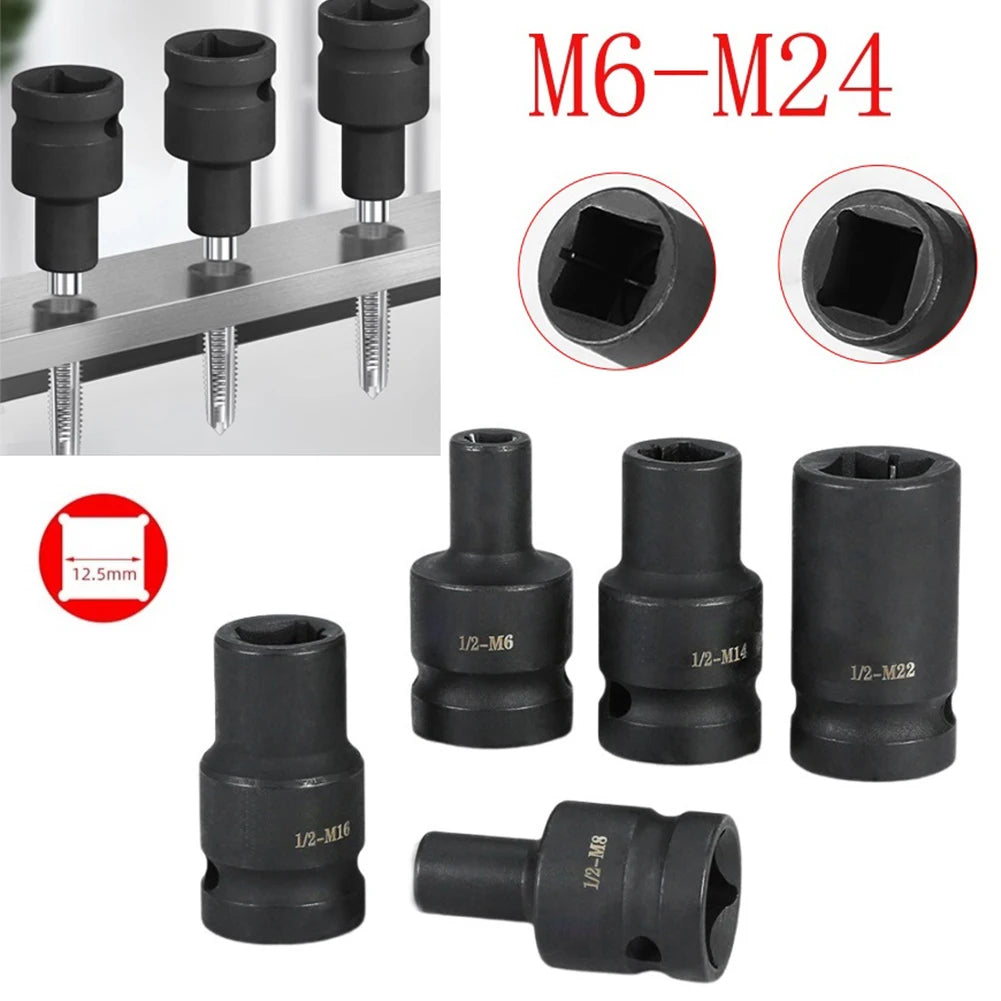 Suqare Screw Tap Socket 1/2Inch Driver Square Driver Electric Wrench Socket Square Driver Head M6-M24 Socket Oasis Select