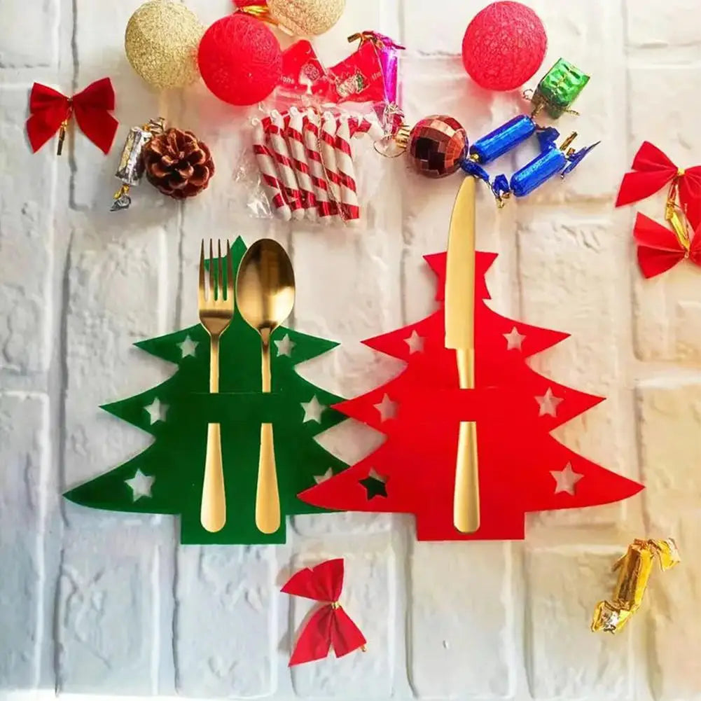 12pcs, Christmas Tree Placemats, Felt Fork and Spoon Bag Set, Suitable for Christmas and Other Holiday Party Table Decoration Oasis Select