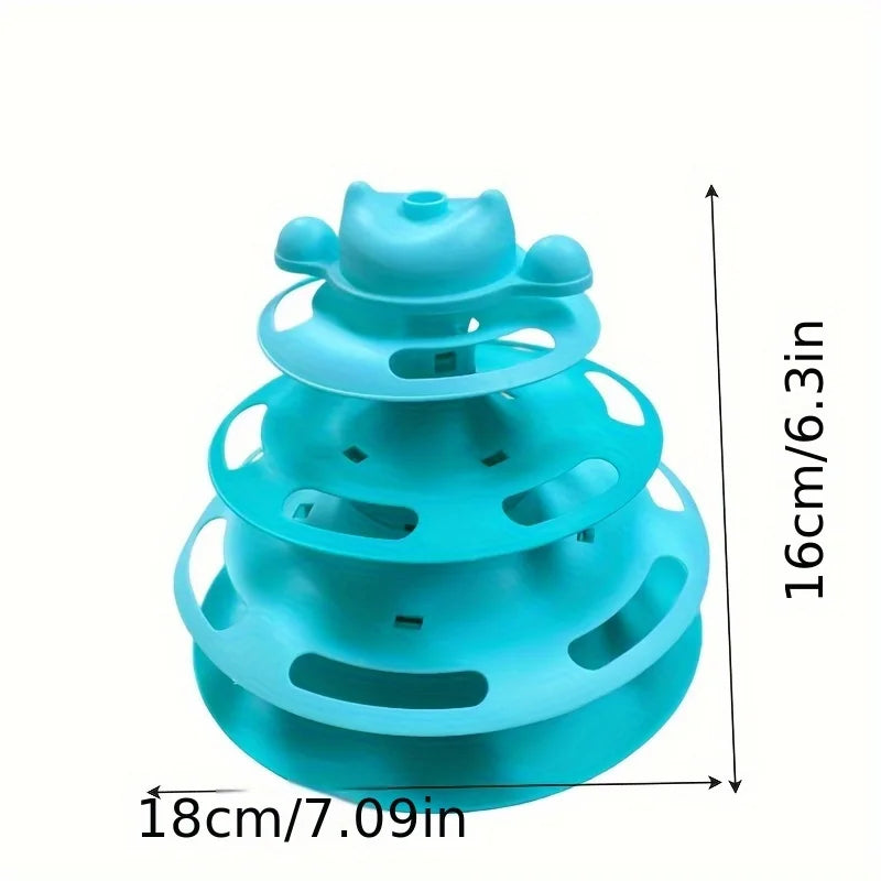1pcs 4-Layer Feather Cat Turntable With Fun Toy Ball And Playing Stick - Interactive Toy For Cats Oasis Select