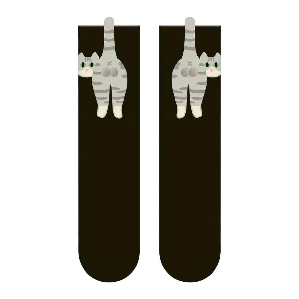 Cat Lover Socks Funny Cat Crew Socks With Balls Breathable Supplies Adorable Hosiery Cartoon Cats Pattern Middle Calf Socks Oasis Select Black