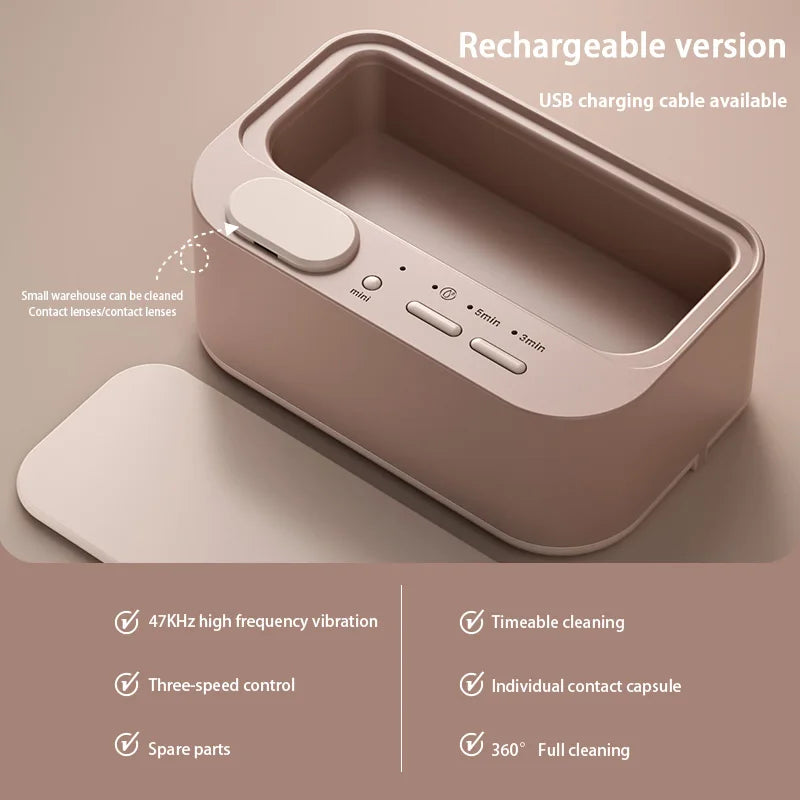 48Khz Cleaning Machine Ultrasonic Cleaner Double Bin Vibration Full Cleaning Jewelry Household Adjustable CleanerNew Oasis Select pink