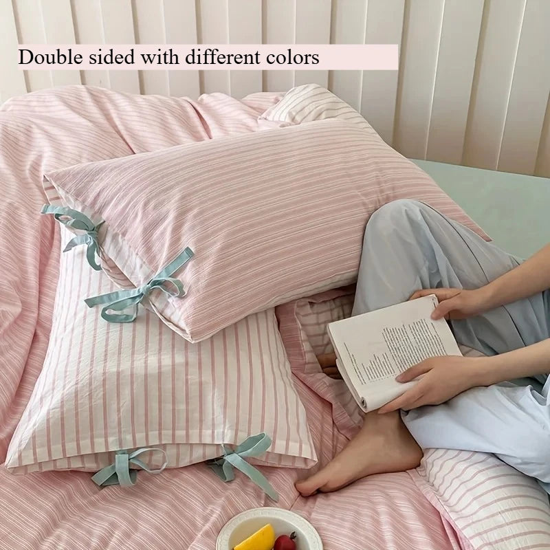 48x74cm Double Sided Stripes Bow Pillow Cases Soft Comfortable Covers Cotton Pillow Cover Pillow Sham Beds Home Decoration gifts Oasis Select Pretty in Pink 2pcs