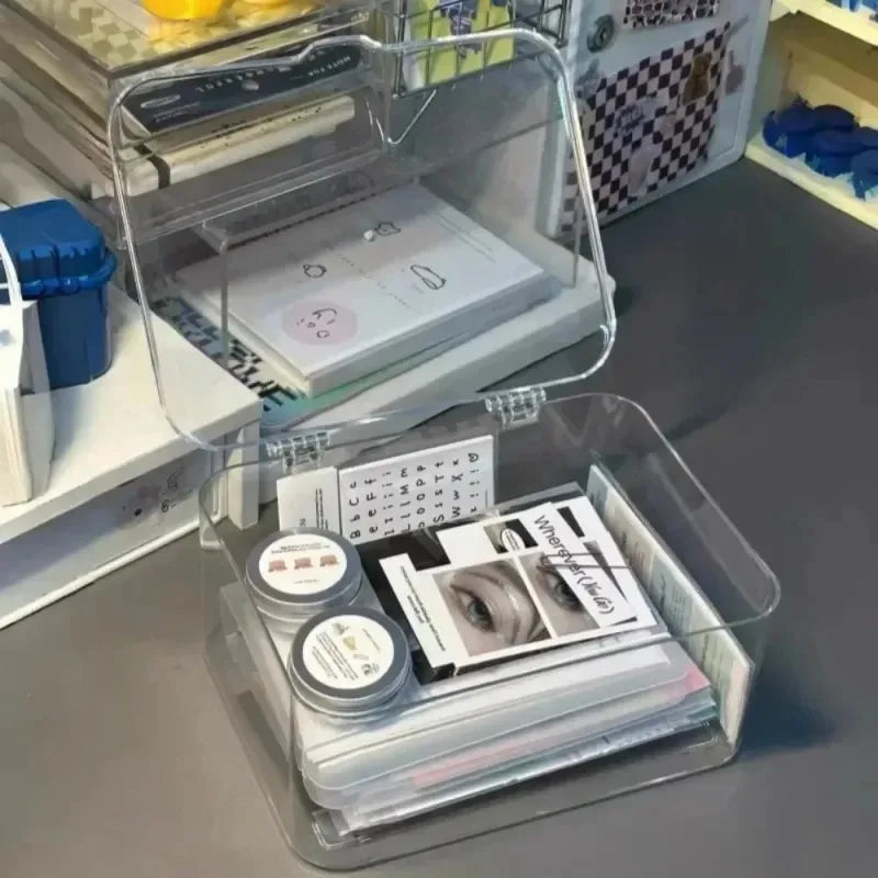Acrylic Clear Clamshell Storage Organizer Box Multi-Purpose Stationery Essentials for Home Office Oasis Select