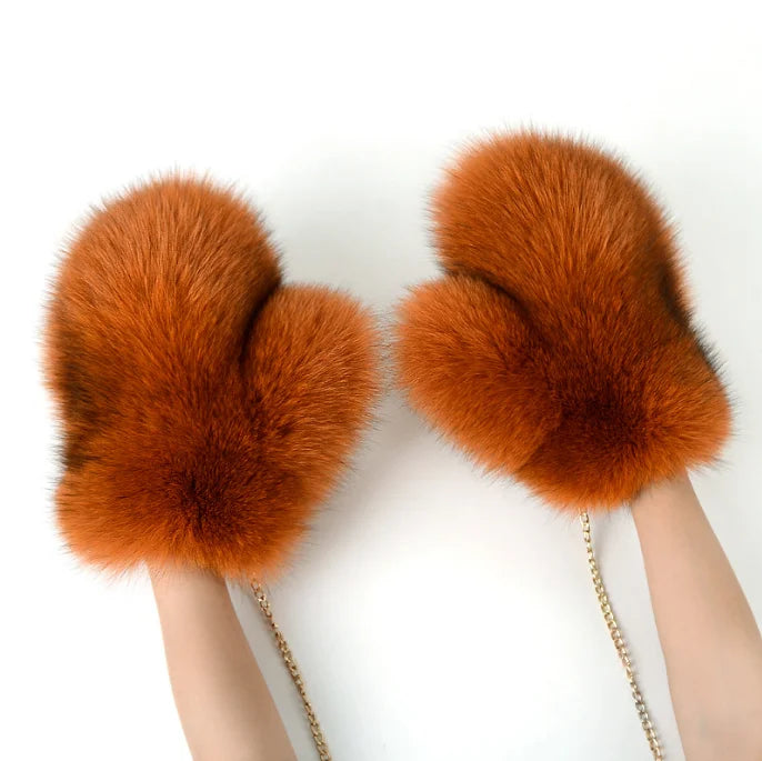 Real Fox Fur Winter Gloves 2025 Luxury Ladies Natural Fox Fur Mittens Keep Warm Women Fashion Cute Plush Hand Warmer Gloves Oasis Select
