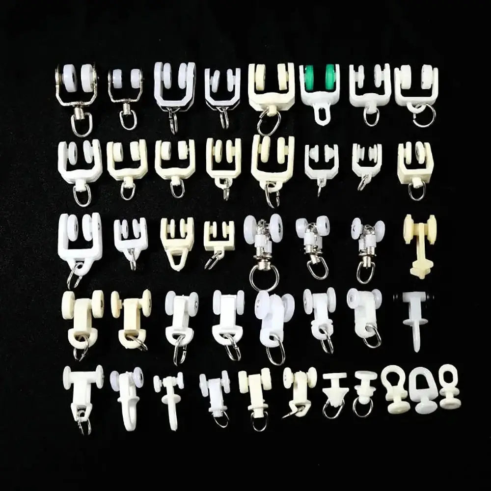 10Pcs Straight Curved Track Rollers Curtain Wheels Rail Curtains Hook Ring Slider Furniture Hardware Curtain Rod Pulley Hanging Oasis Select