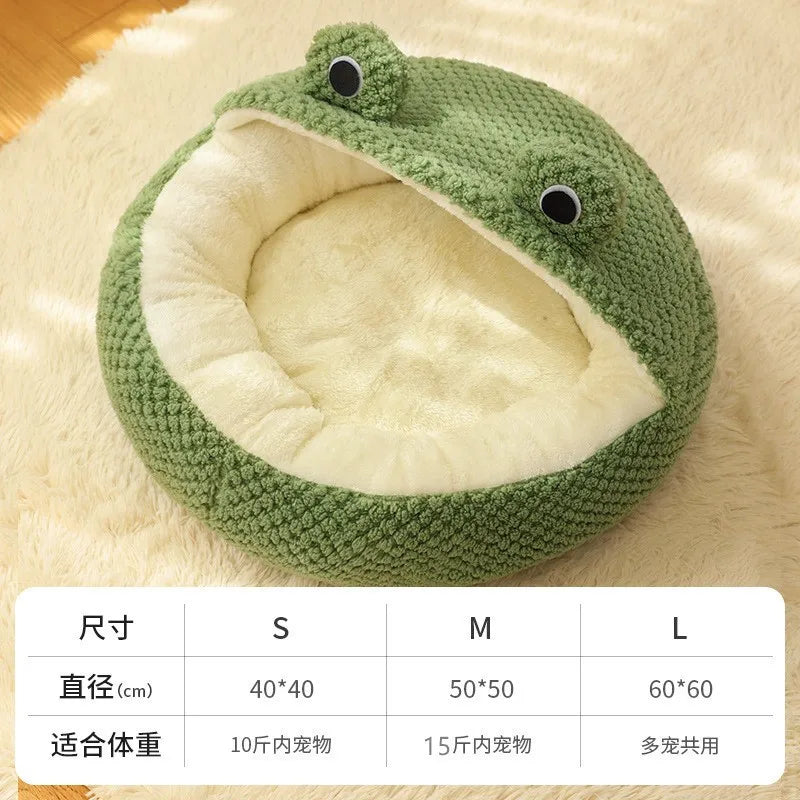 All-season Universal Cat House Little Frog Series Semi-enclosed Dog House Warm Plush House-style Dog Bed Oasis Select B S 40X40CM