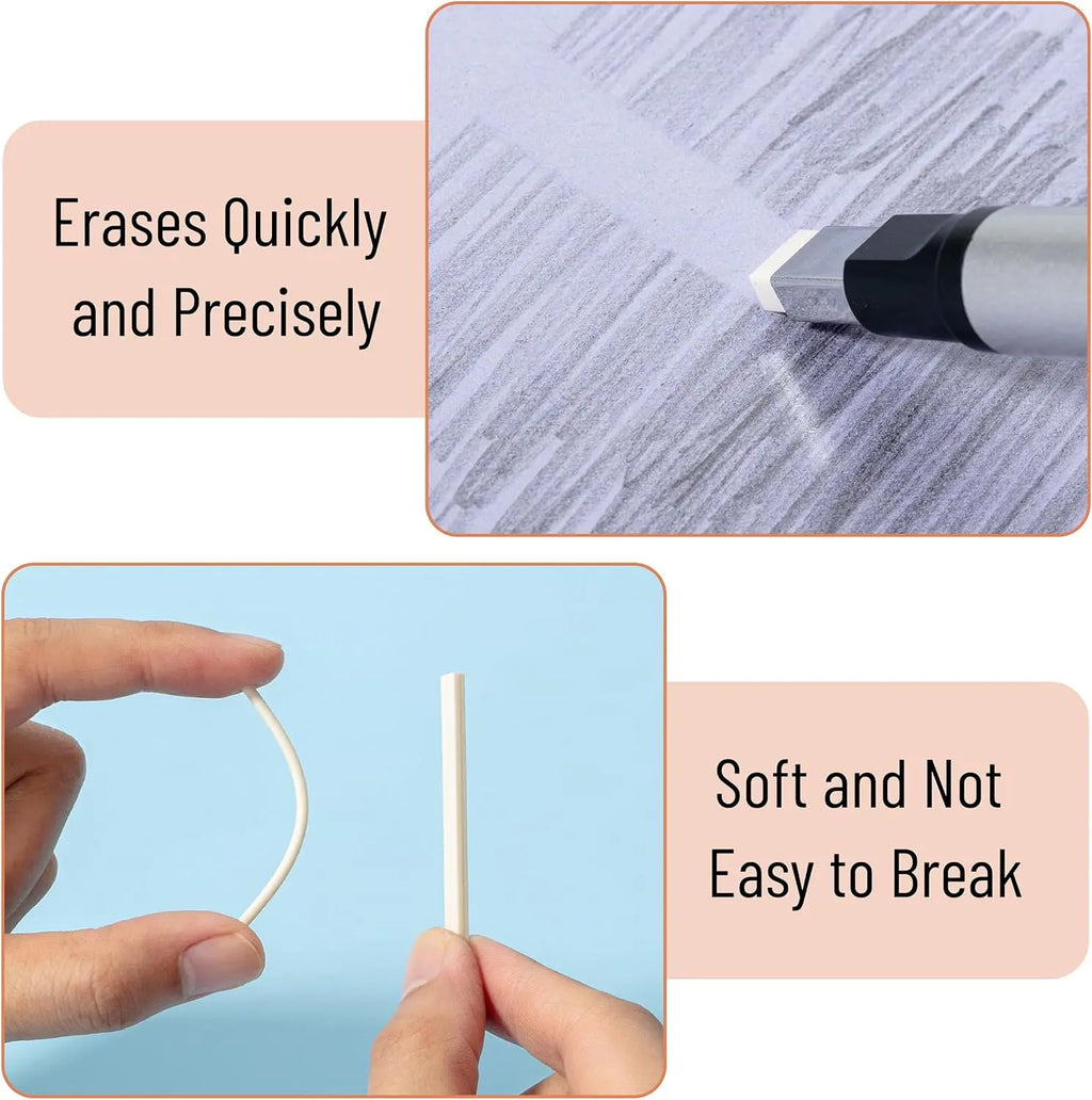 Pen erasers, square and round nibs, eraser pens, pencil erasers, automatic erasers, art erasers for drawing, precision erasers Oasis Select