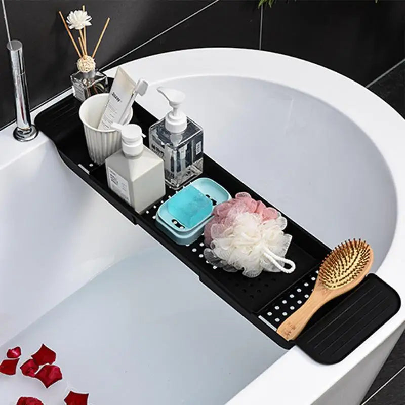 Bathtub Tray Adjustable Bath Tub Organizer Tub Organizer & Holder for Wine Cup Soap Dish Book Space & Phone Slot for Bathroom Oasis Select