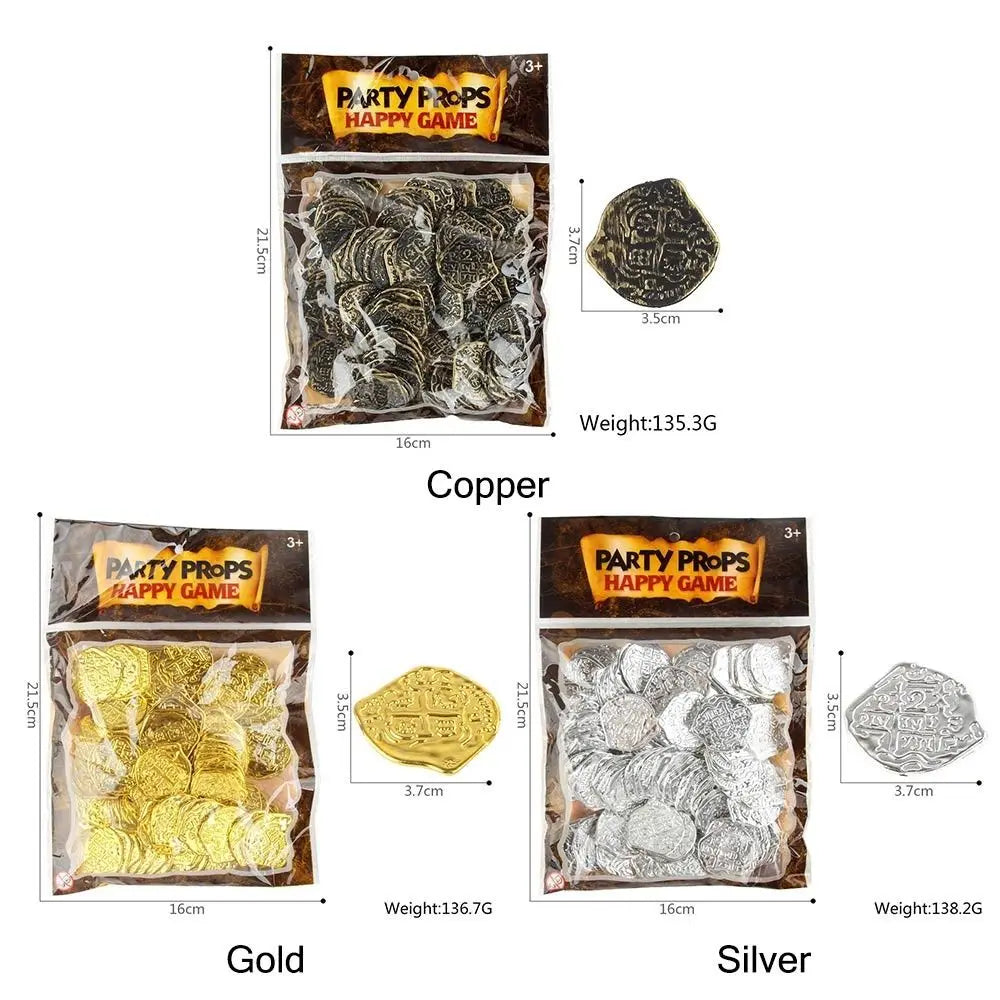 100Pcs Creative Bronze Roman Pirate Gold Coin Halloween Pirate Treasure Coins Plastic Game Currency Toys Party Supplies Oasis Select