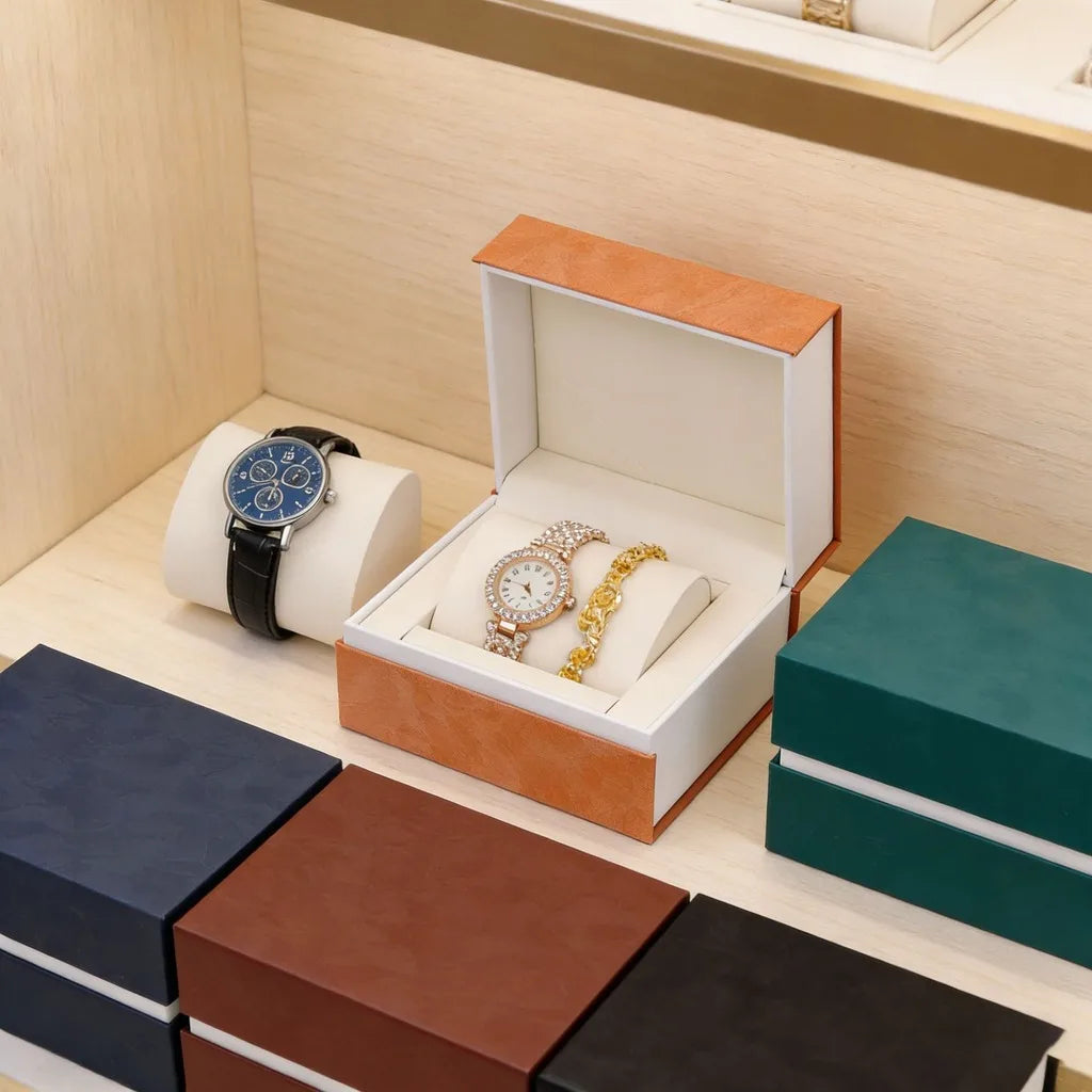 PU Leather Watch & Jewelry Organizer Box | Multi-Compartment