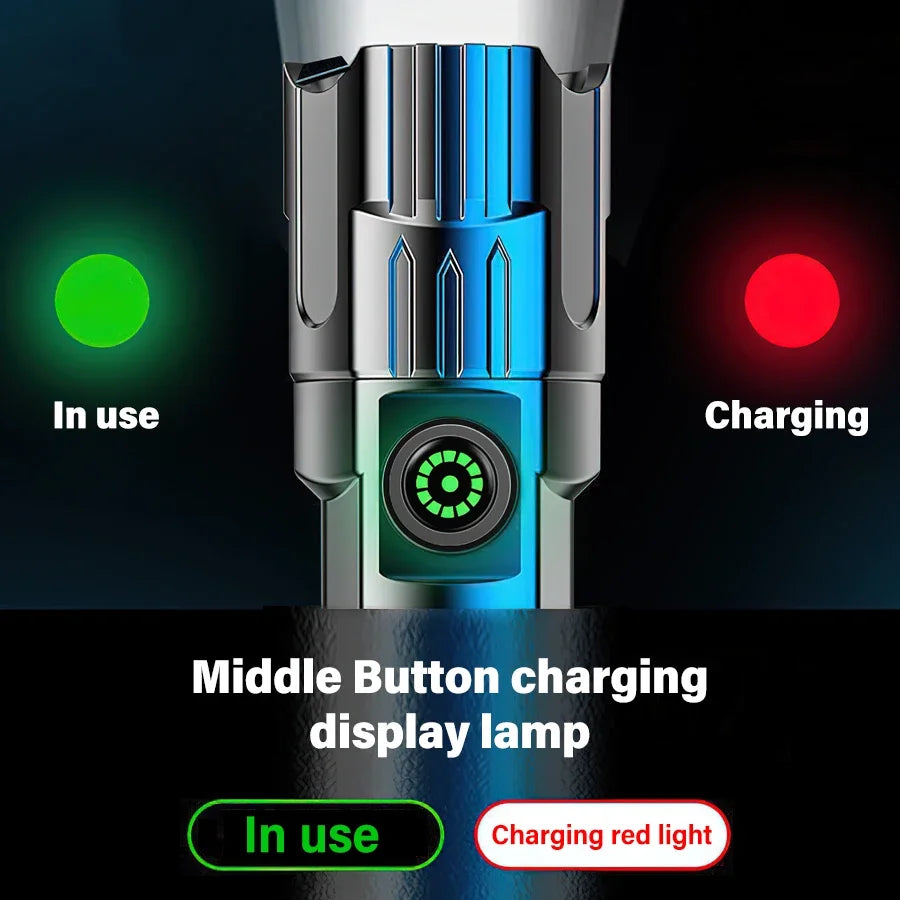 Super Bright P200 LED Flashlight Zoom Tactical Torch Built-in Battery USB Rechargeable Waterproof Lamp Ultra Bright Lantern Oasis Select