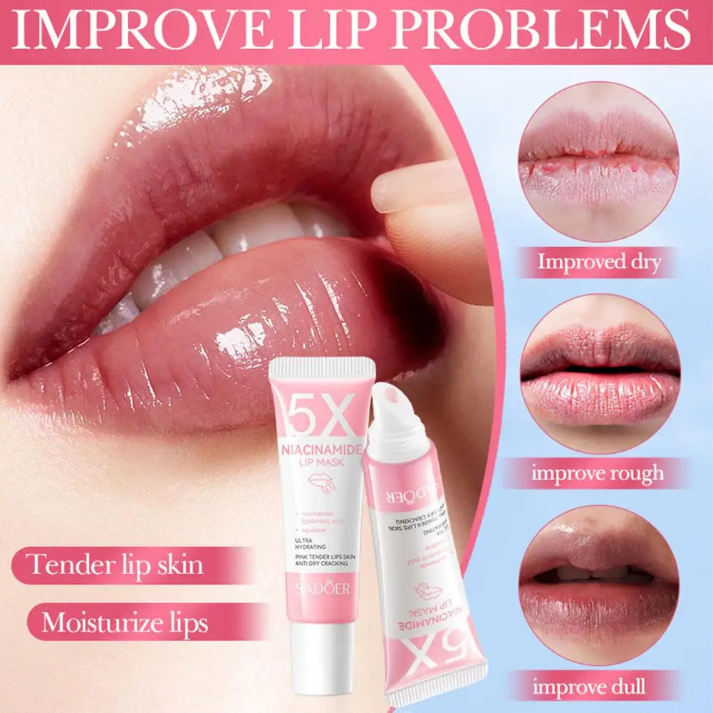 SADOER 5X Niacinamide Lip Mask Hyaluronic Acid Squalane Ultra Hydrating Balm Lip Care Cream Anti Dry Cracking Pink Lips Oasis Select