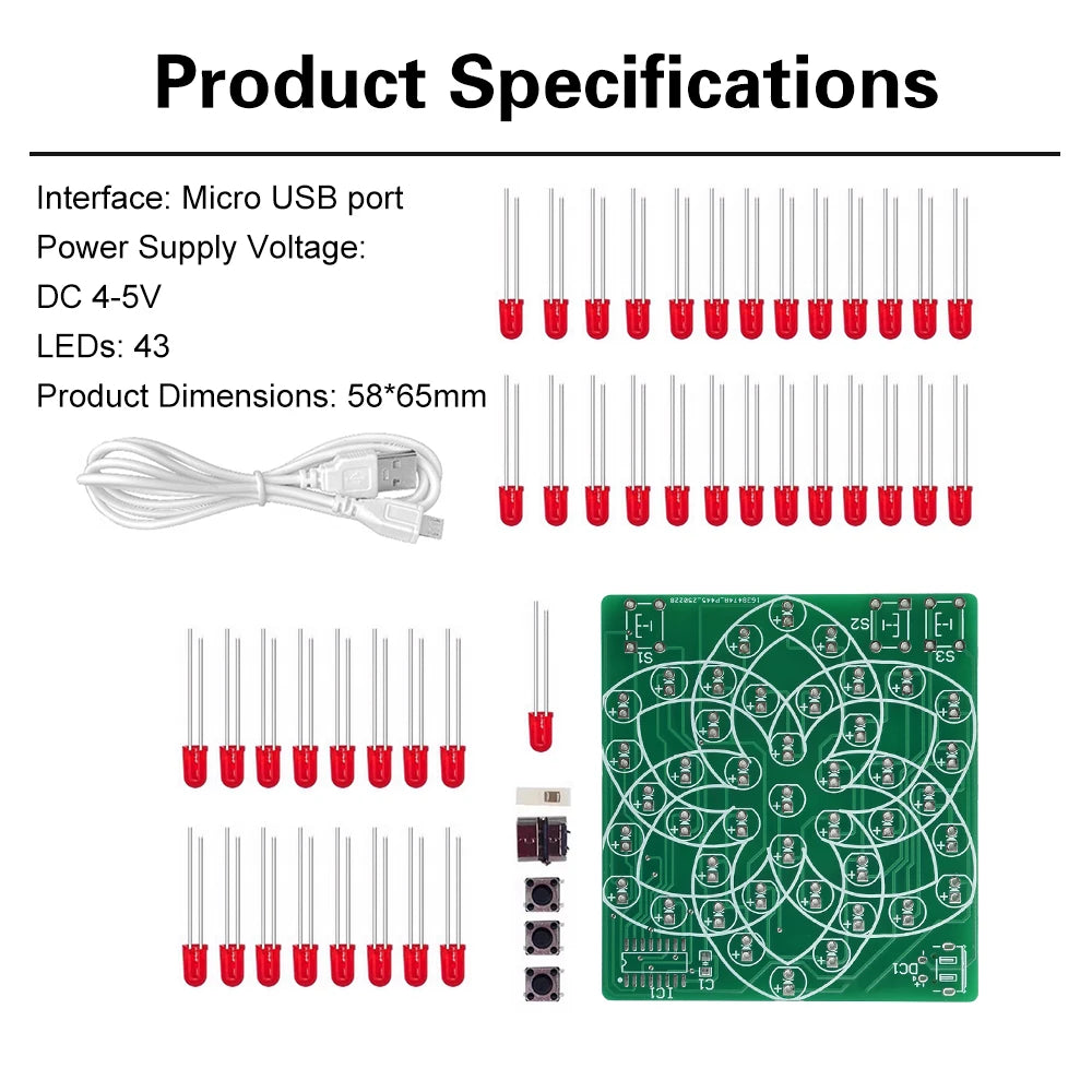 DIY Electronic Kit 43 LED Pattern Module Windmill Flowing Light Board Soldering Project Practice Set for Skills Training Oasis Select