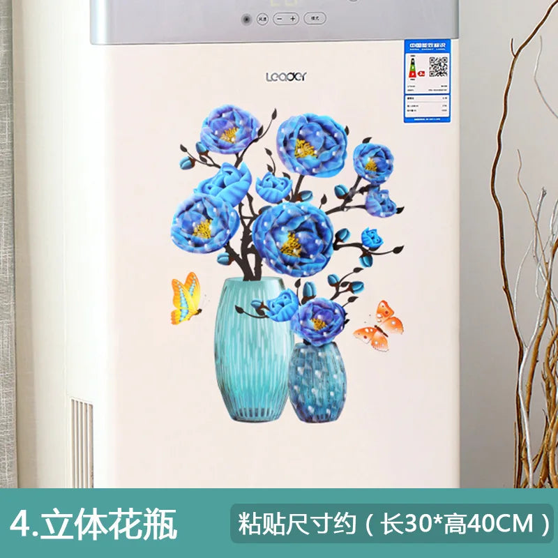 3D Simulation Vase Bedroom Room Wall Three-Dimensional Gilding Decorative Wall Stickers Oasis Select 04 style 30x40cm