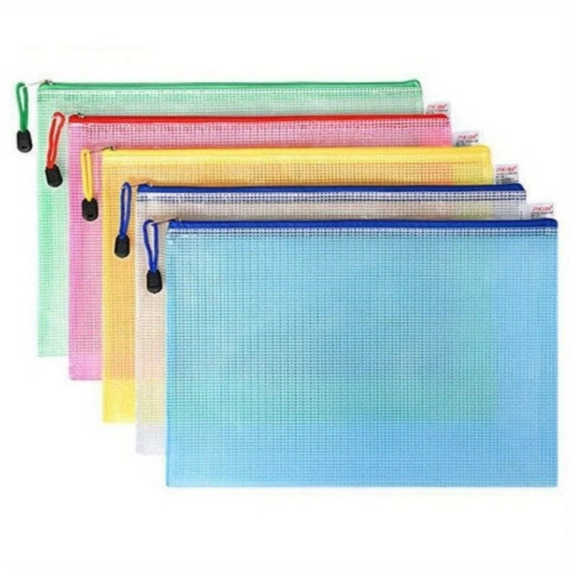 5pcs Thickened A4 file bag with zipper, PVC transparent mesh, large capacity student stationery, office supplies, data file bag Oasis Select