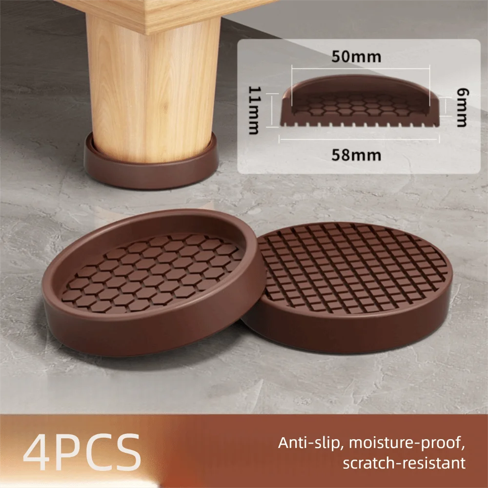 4PCS with Suction Cup Furniture Coasters Silicone Non Slip Furniture Wheel Stoppers Anti Displacement Rubber Caster Cups Oasis Select Brown-Round