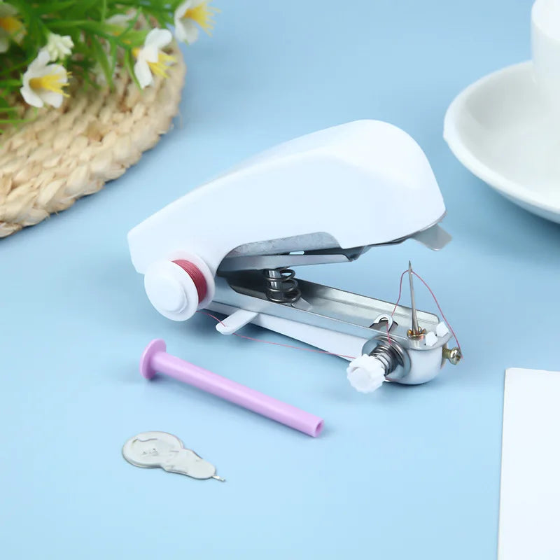 Home Handheld Sewing Machine Portable Outdoor Travel Clothes Fabrics DIY Stitching Sewing Tool Mini Manual Stitch Needlework Mac Oasis Select WHITE