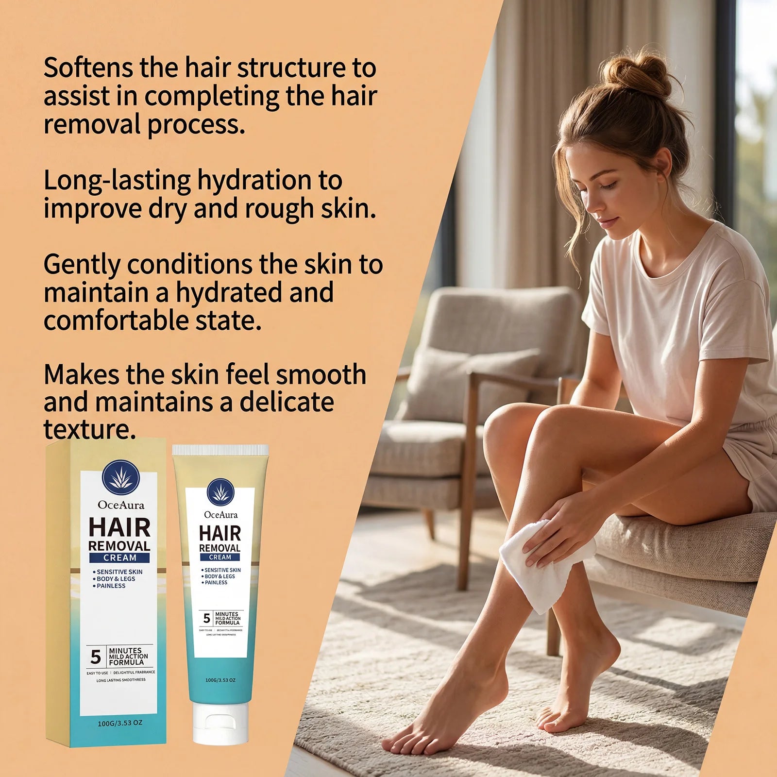 Hair Removal Cream Painless Quick Dissolve Body Hair Growth Inhibitor Smooth Silky Skin Non Irritating Depilatory Lotion Oasis Select