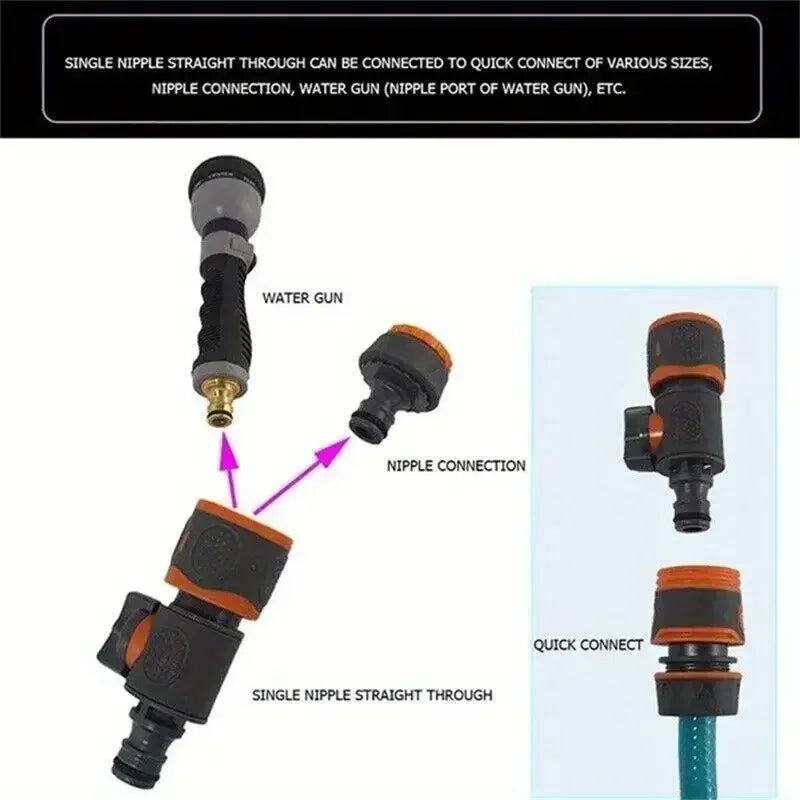 Quick Connect Garden Hose Adapter with Shut-Off Valve - Fit for 1/2", 3/8", 1/4", & 3/4" Hoses Ideal for Lawns Gardens Car Wash Oasis Select