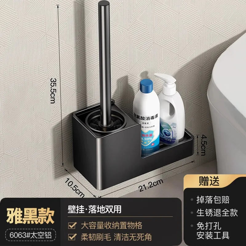 Toilet Brush, Shelf, No Punching, Household No Dead Ends, Toilet Brush, Toilet, Bathroom Toilet, Cleaning Artifact Oasis Select Black Shelf