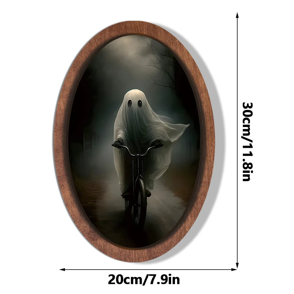 Halloween Ghost Wooden Photo Frame Painting Retro 3D Hanging Plaque Festival Decor Wall Sticker for Home Party Wall Decor Oasis Select MZ1159 Medium