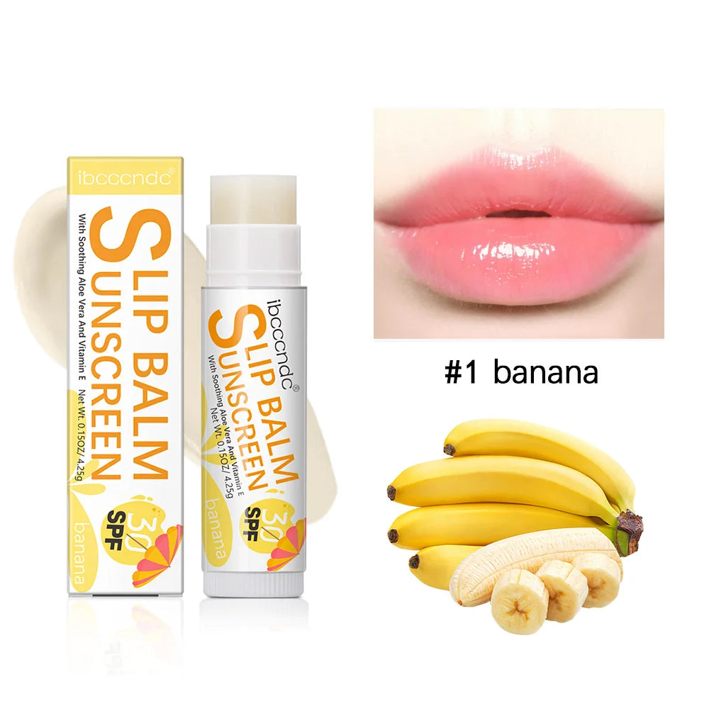 1 Piece Sunscreen Lip Balm SPF 30 UVA Protection Lips Moisturizer Watermelon Coconut Banana Flavor Colorless Lipstick Sun Care Oasis Select Banana