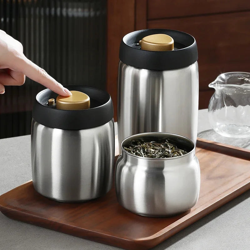 Stainless steel tea sealed jar Moisture-proof household tea storage jar press vacuum high-grade coffee bean sealed jar Oasis Select