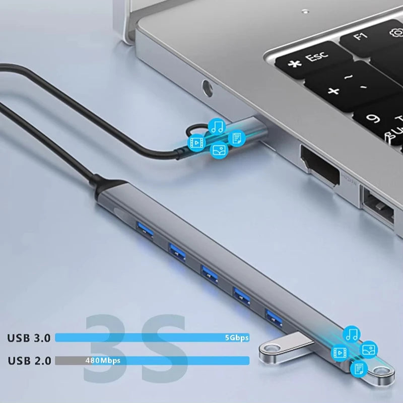 USB+Type C 7 Ports USB 3.0 HUB Expander High Speed OTG Adapter Docking Station For PC Macbook Laptop Hard Drive Mouse Keyboard Oasis Select