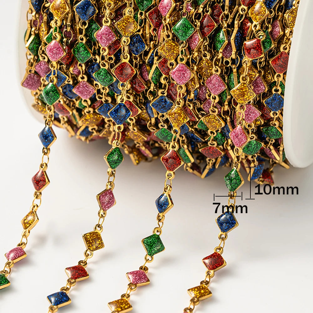 1meter Gold Plated Stainless Steel Colorful Enamel Heart Eye Chain for DIY Women Men Choker Bracelet Anklet Jewelry Making Oasis Select Diamond Mix