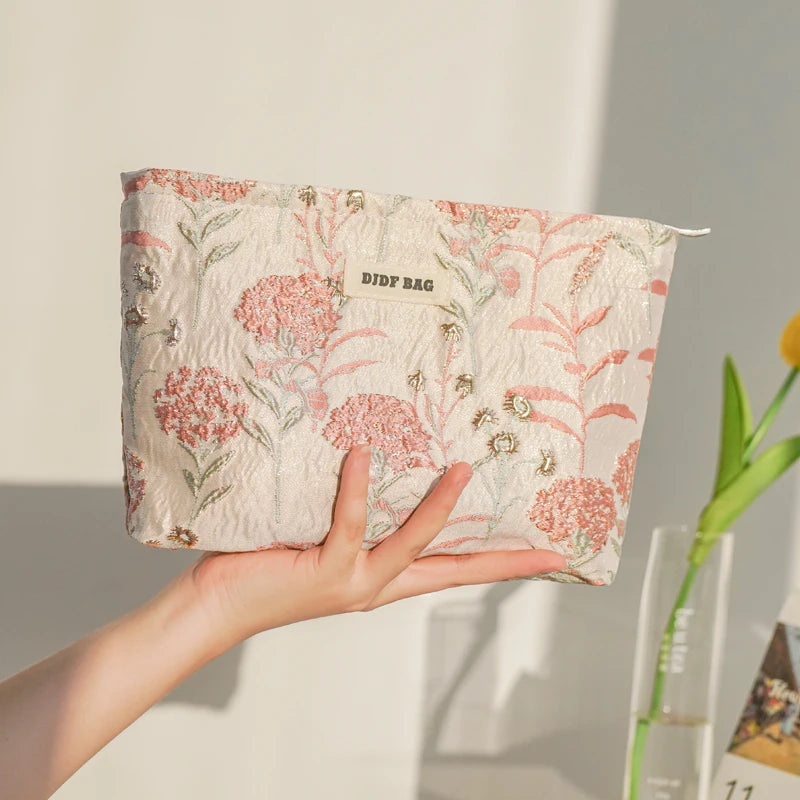 Blue Bouquet Women Makeup Bag, Large Capacity Canvas Toiletry Bag-for Sanitary Napkin & Makeup Supplies Storage,Travel Organizer Oasis Select Pink bouquet