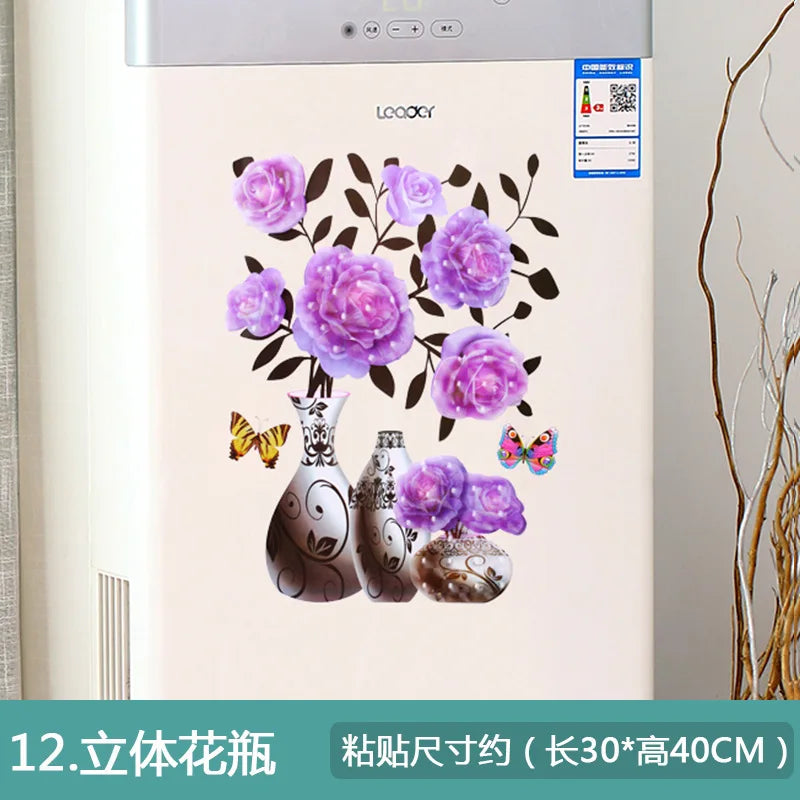 3D Simulation Vase Bedroom Room Wall Three-Dimensional Gilding Decorative Wall Stickers Oasis Select 12 models 30x40cm