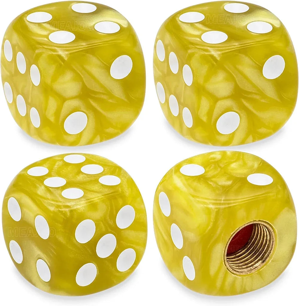 4PCS Pearl Pattern Dice Tire Valve Stem Caps Universal Tire Valve Stem Covers for Cars, SUV, Trucks, Bikes, Motorcycles Bicycles Oasis Select Yellow