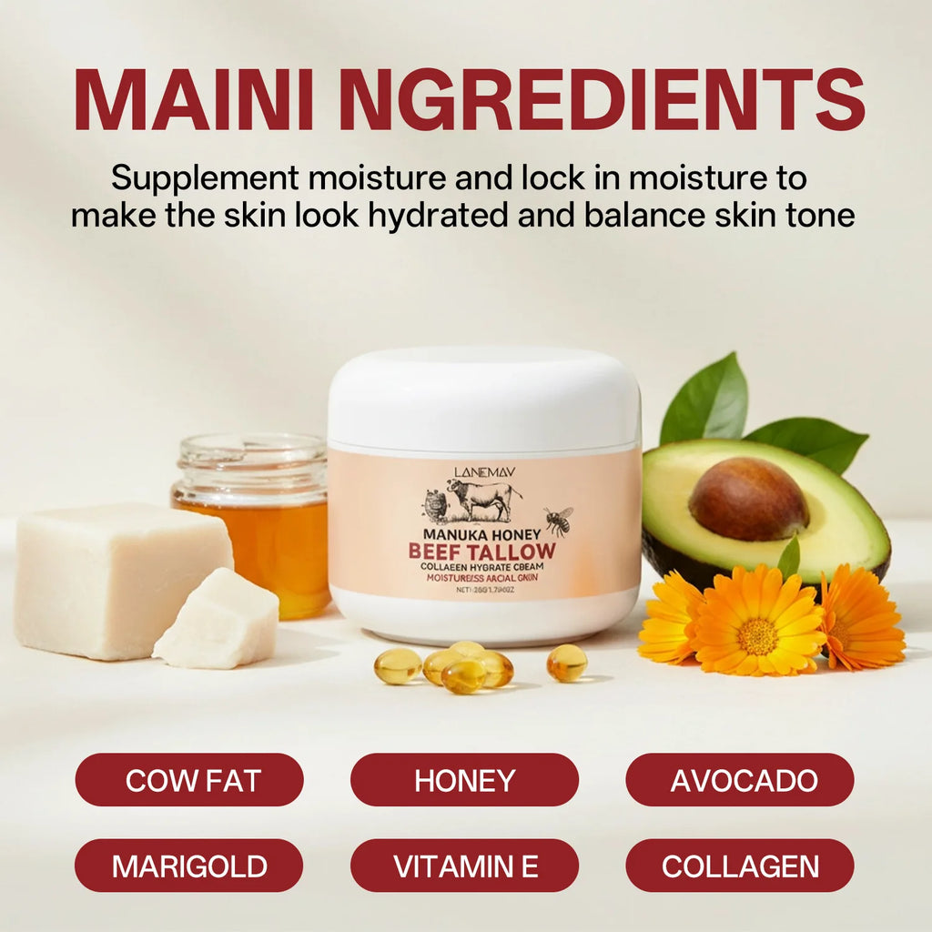 Manuka Honey Beef Tallow Collagen Cream 50g | Face Moisturizer