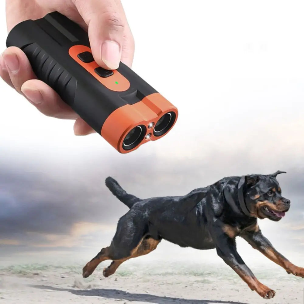 Rechargeable Ultrasonic Dog Repeller with LED Flashlight & Remote
