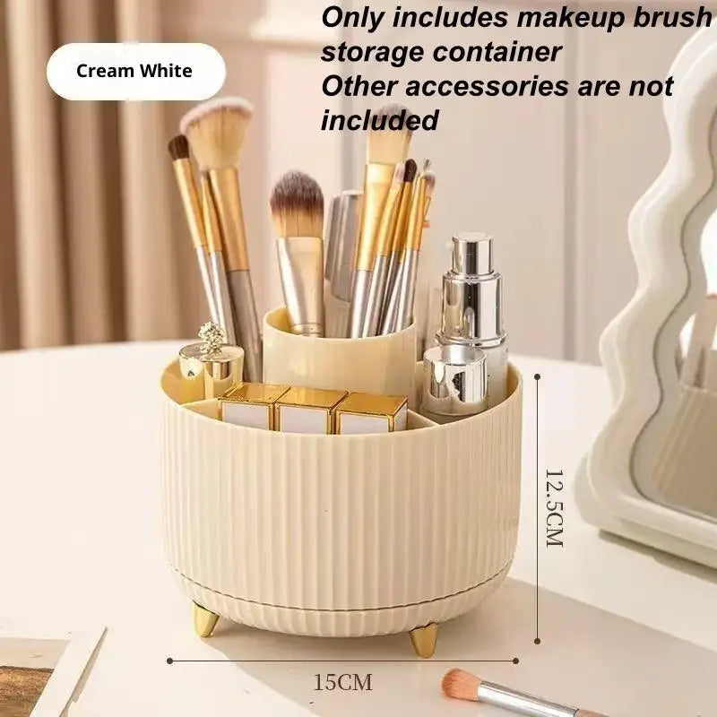 1Pcs 5 Slot Cosmetic Organizer 360° Rotating Makeup Brush Holder For Nail Polishes Skincare Perfumes Desktop Vanity Storage Oasis Select Beige