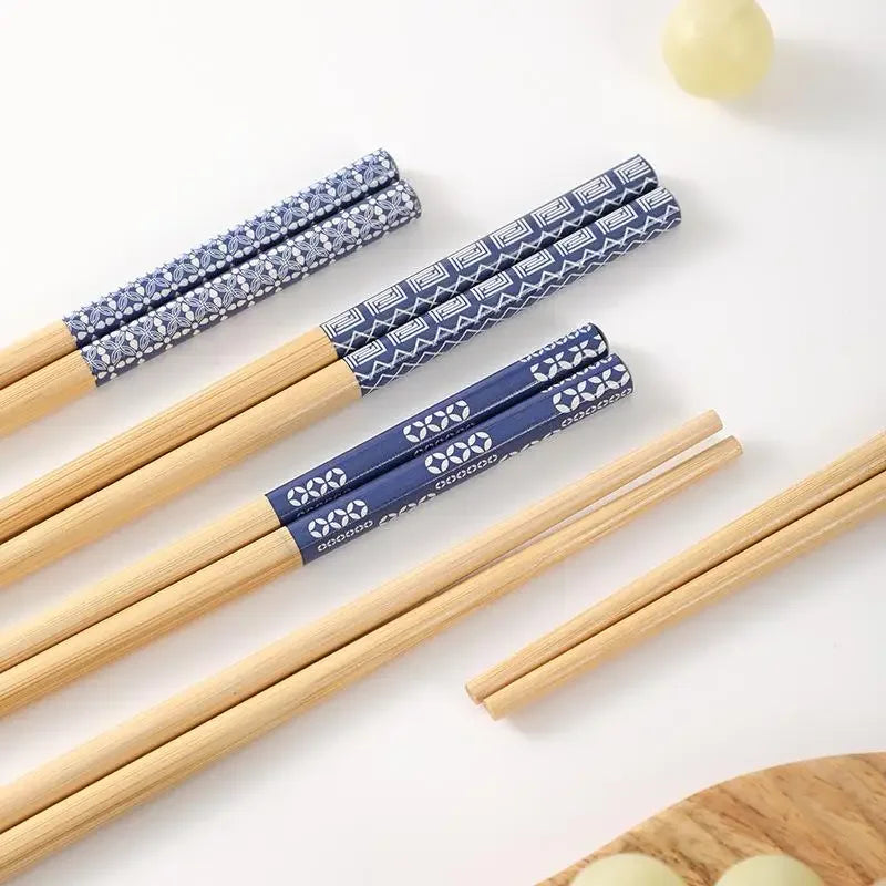 5Pairs Reusable Handmade Japanese Natural Bamboo Wood Chopsticks Multi-Color Sushi Cat Flower Design Eco-Friendly Tableware Oasis Select